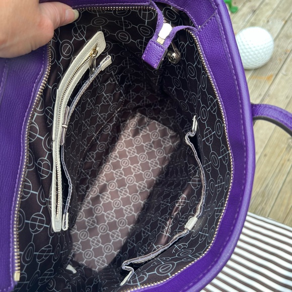 Henri Bendel Purple Tote with White and Brown Stripes - Picture 14 of 15